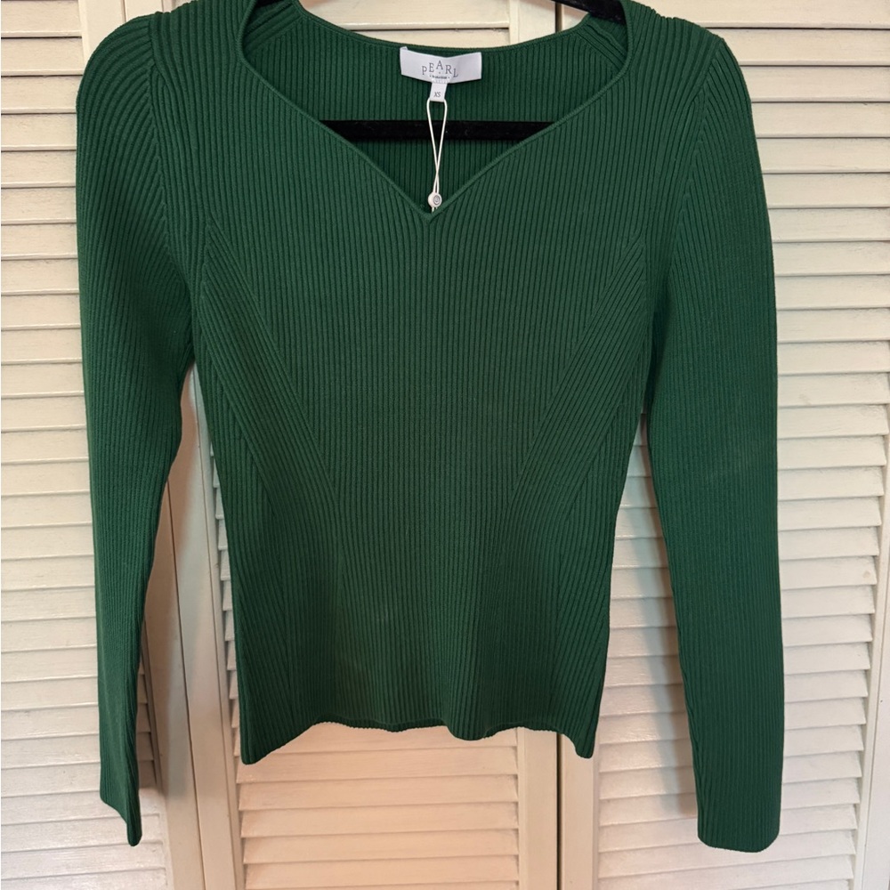Pearl by Lela Rose  Forest Green V-Neck Sweater
